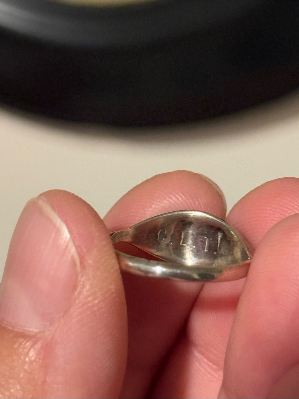 Native Signed Turquoise Inlay Dome Ring - Teal Blue - Picture 2 of 3